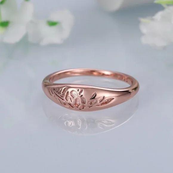 ▶14K Rose Gold Plated Flower Carved Unique Vintage Rings for Women, L022